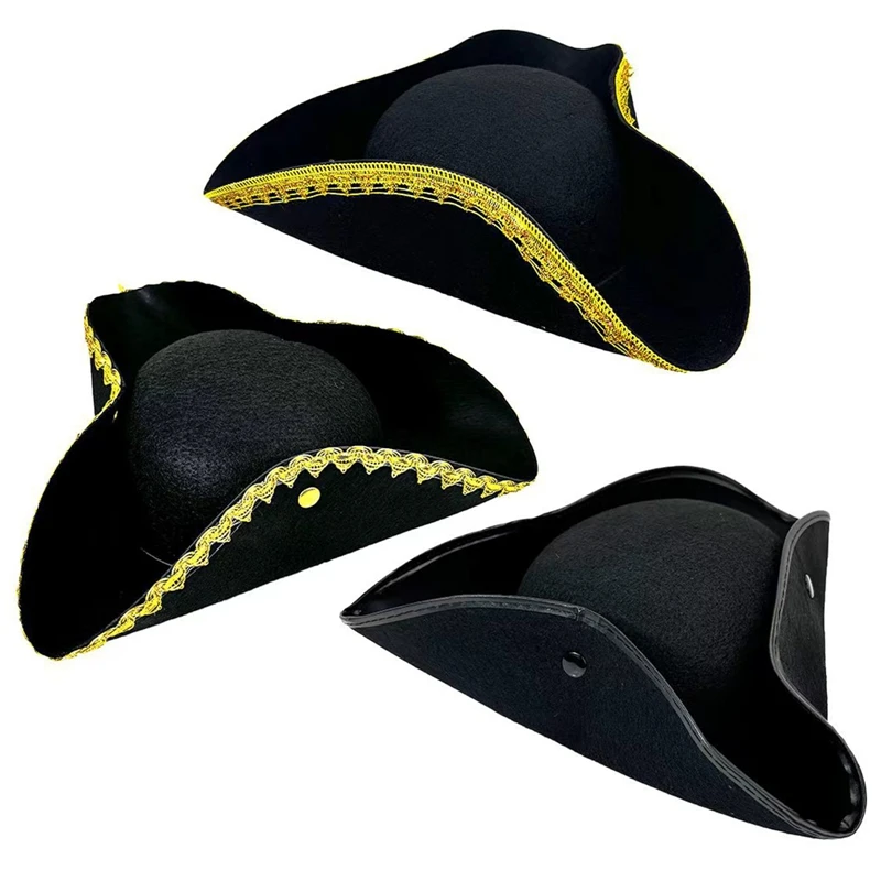 adults Pirate Hats Stage Props Cosplay Dance Parties Caribbean Pirate Clothing Hats with Gold  Edges Funny Captain Cap