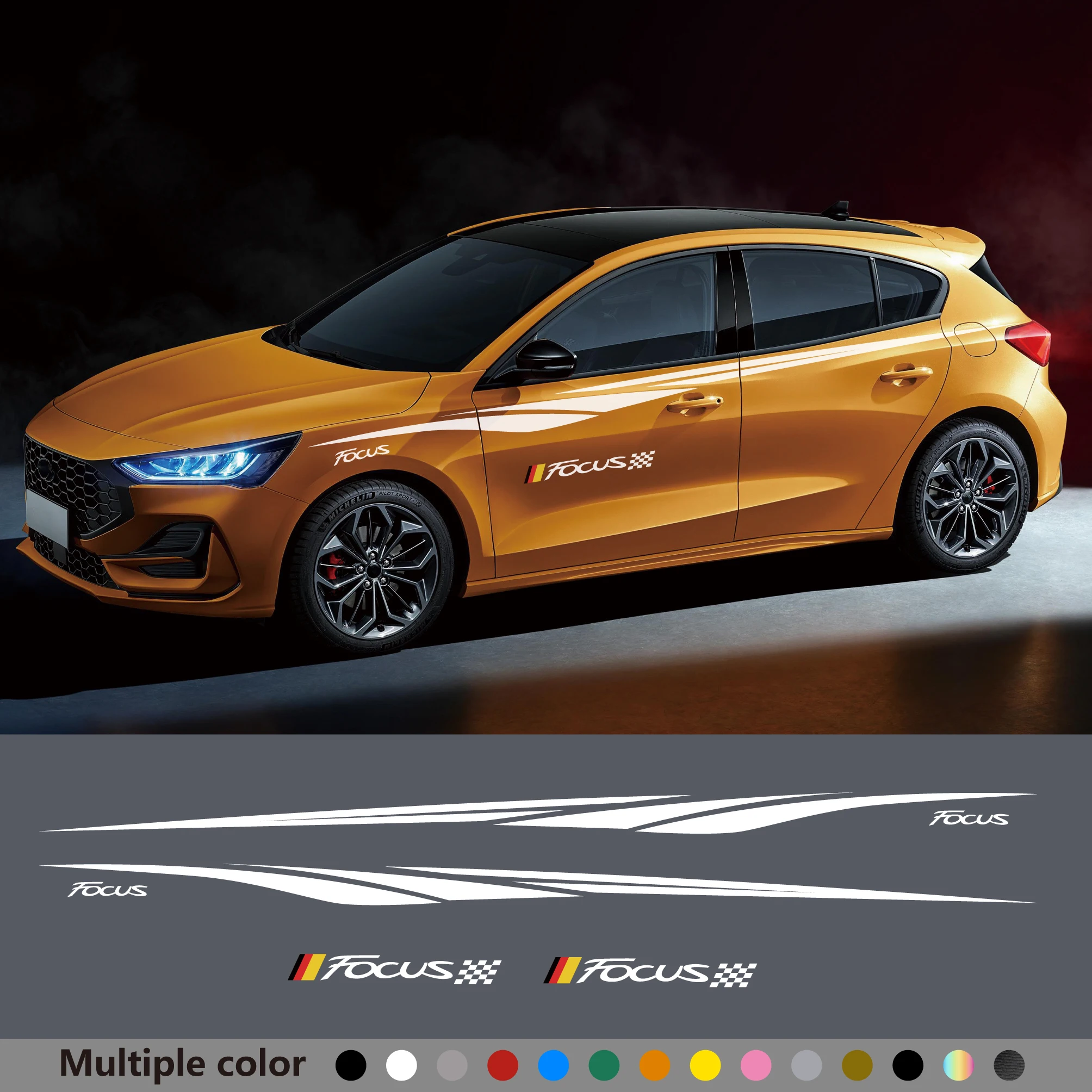 

2 шт., длинные виниловые наклейки на дверь автомобиля Ford Focus
