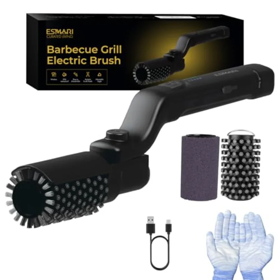 

Электрическая щетка для гриля с 90-минутным временем работы, 3-скоростным мотором, щетиной из нержавеющей стали, не оставляющей ворса, обновленная модель 2026 года, с функцией очистки.