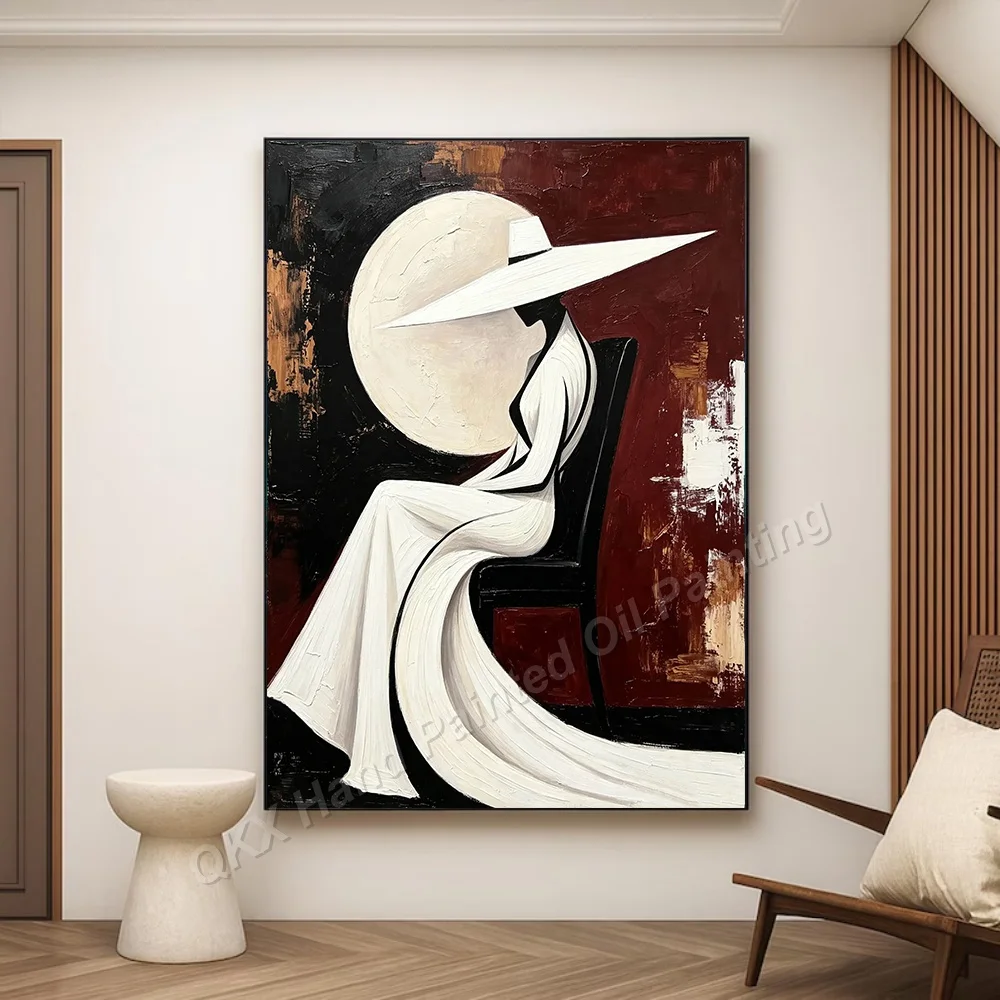 Modern Minimalist Woman Portrait 100% Handmade Abstract Oil Painting Original Wall Art Large For Home Living Room Decor