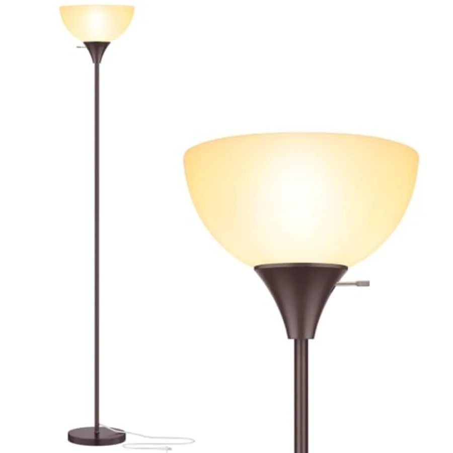 

Floor Lamp, LED Standing Lamps with Plastic Shade, Corner Floor Lights for Living Room Bedroom, Rotary Switch, Bulb not Include