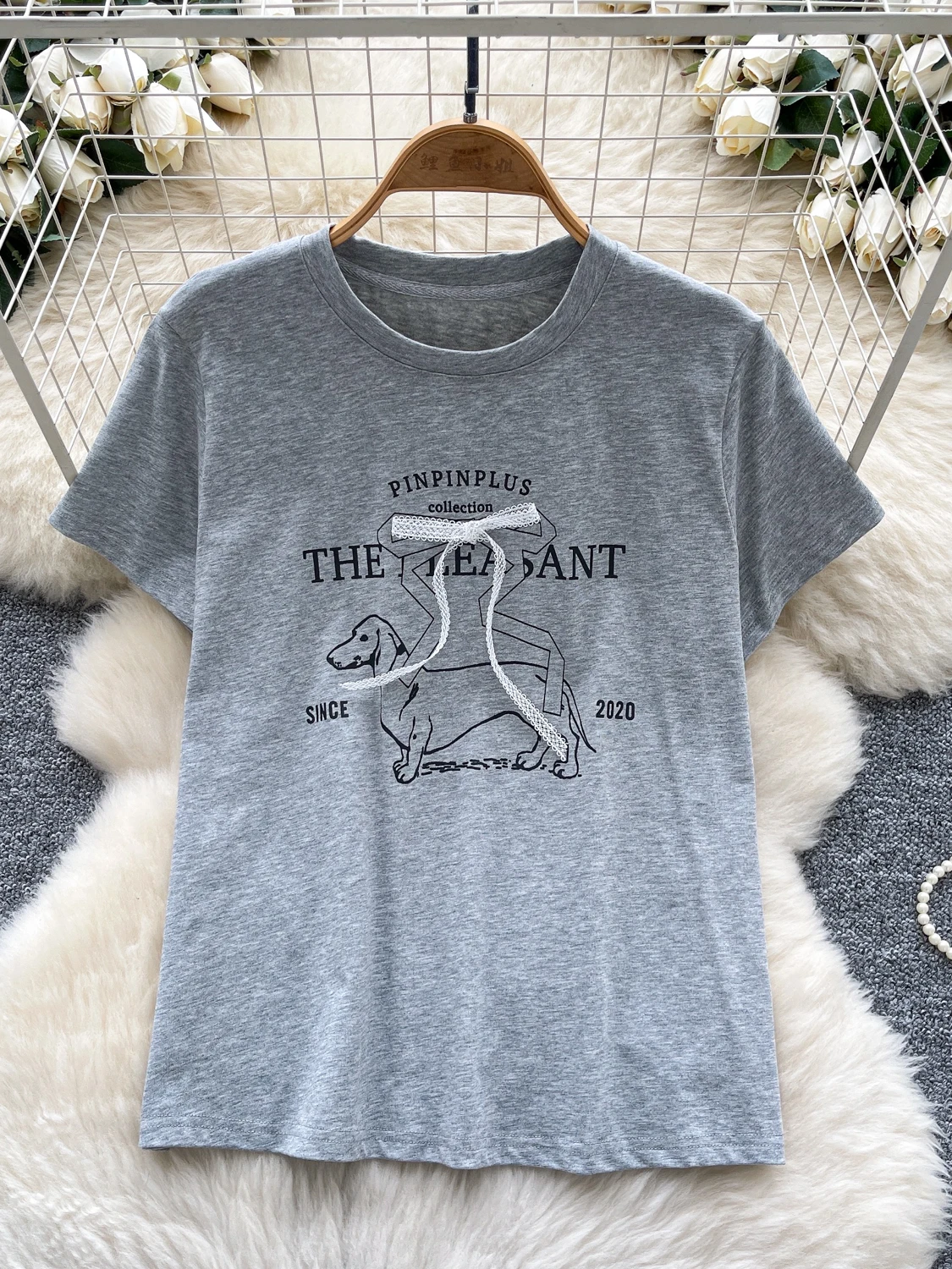 

Loose Fit round Ne ort Sve T-irt Women's Summer Faion Printed Casual Top Doggies Print Comfortable Slimming Effect