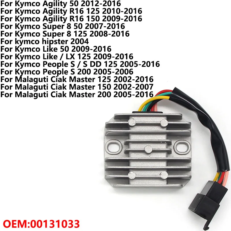 

For Kymco Agility 50 R16 125 150 Super 8 50 Super 8 125 hipster Like 50 LX 125 00131033 Motorcycle Voltage Regulator Rectifier