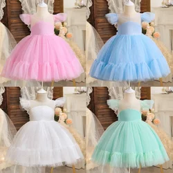 Summer Little Girls Dress Birthday Party Ceremony Dress Lace Thin Kids Weddings Evening Ball Gown Elegant Princess Dress 4-10Yrs