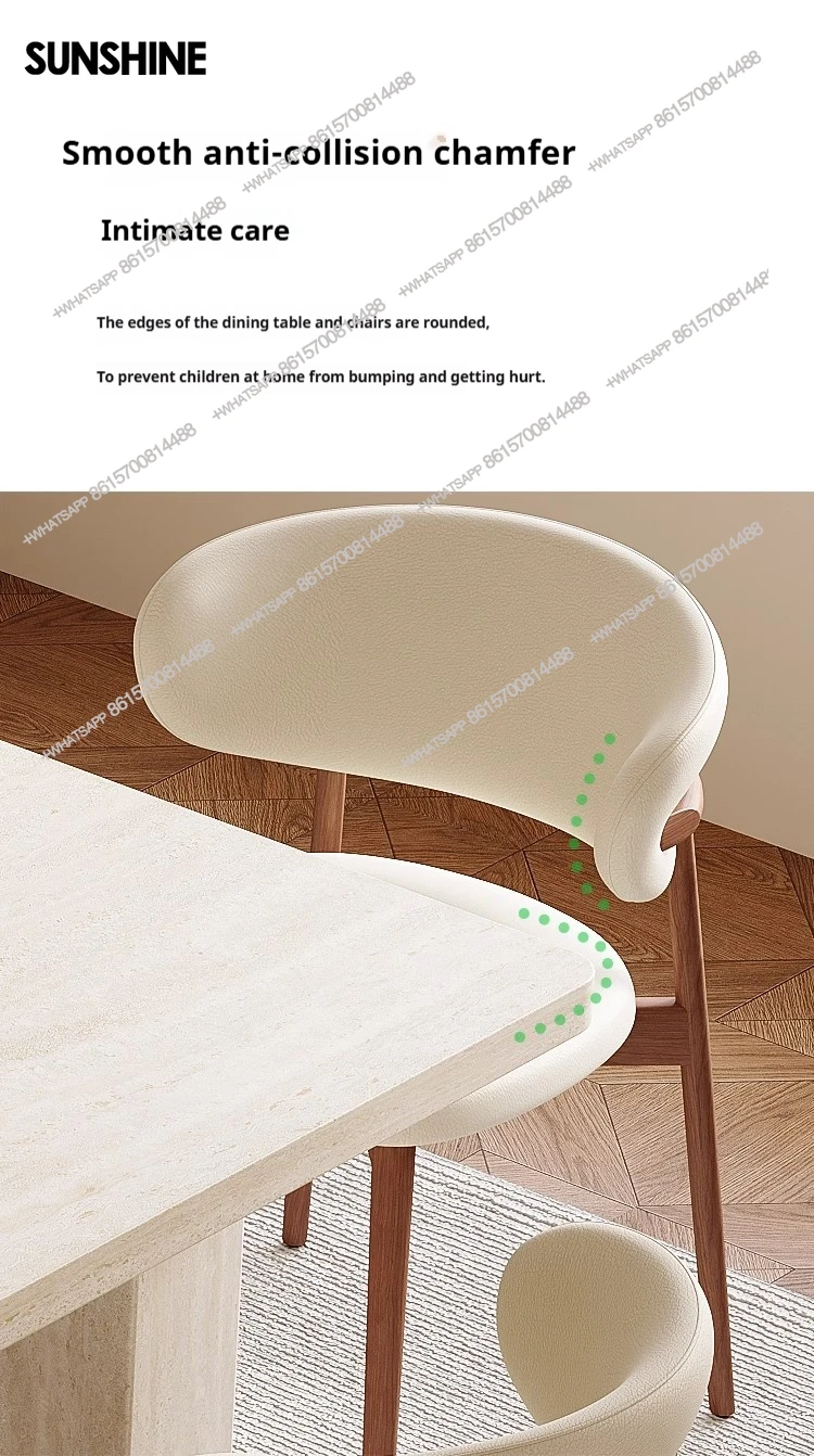 Mid-Century Travertine Dining Set: Wabi-Sabi Rectangular Table & Chairs, Customizable French Luxury for Small Spaces​​