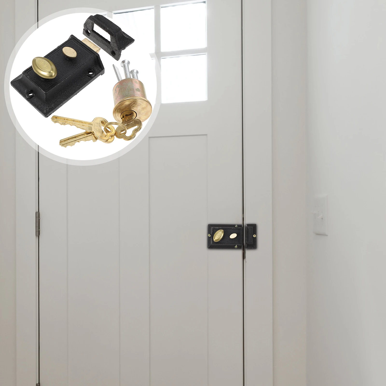 

1 Set Vintage Deadbolt Door Brass Iron Material Anti-Theft Security Lock For Home 35-55Mm Wood Doors Durable Easy Install Strong