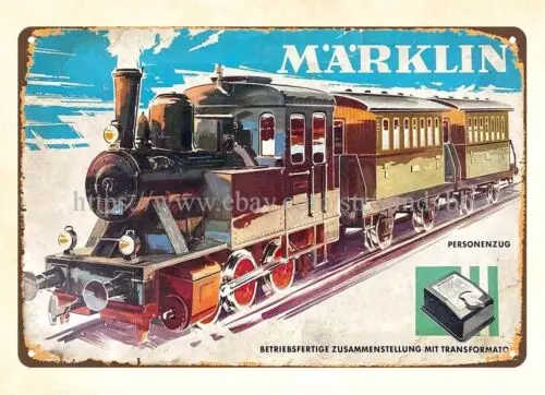 Letrero metálico retro de tren eléctrico a escala HO Marklin, decoración de pared para dormitorio