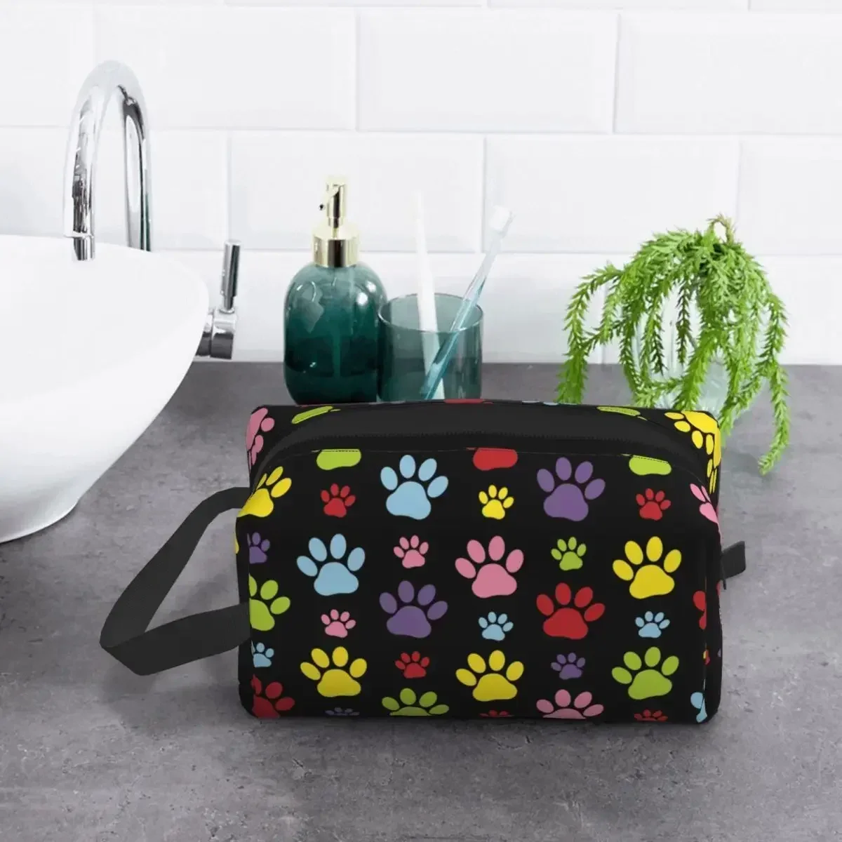 

Paws Pattern Toiletry Bag for Dog Paw Prints Pet Cosmetic Makeup Organizer Lady Beauty Storage Dopp Kit Case