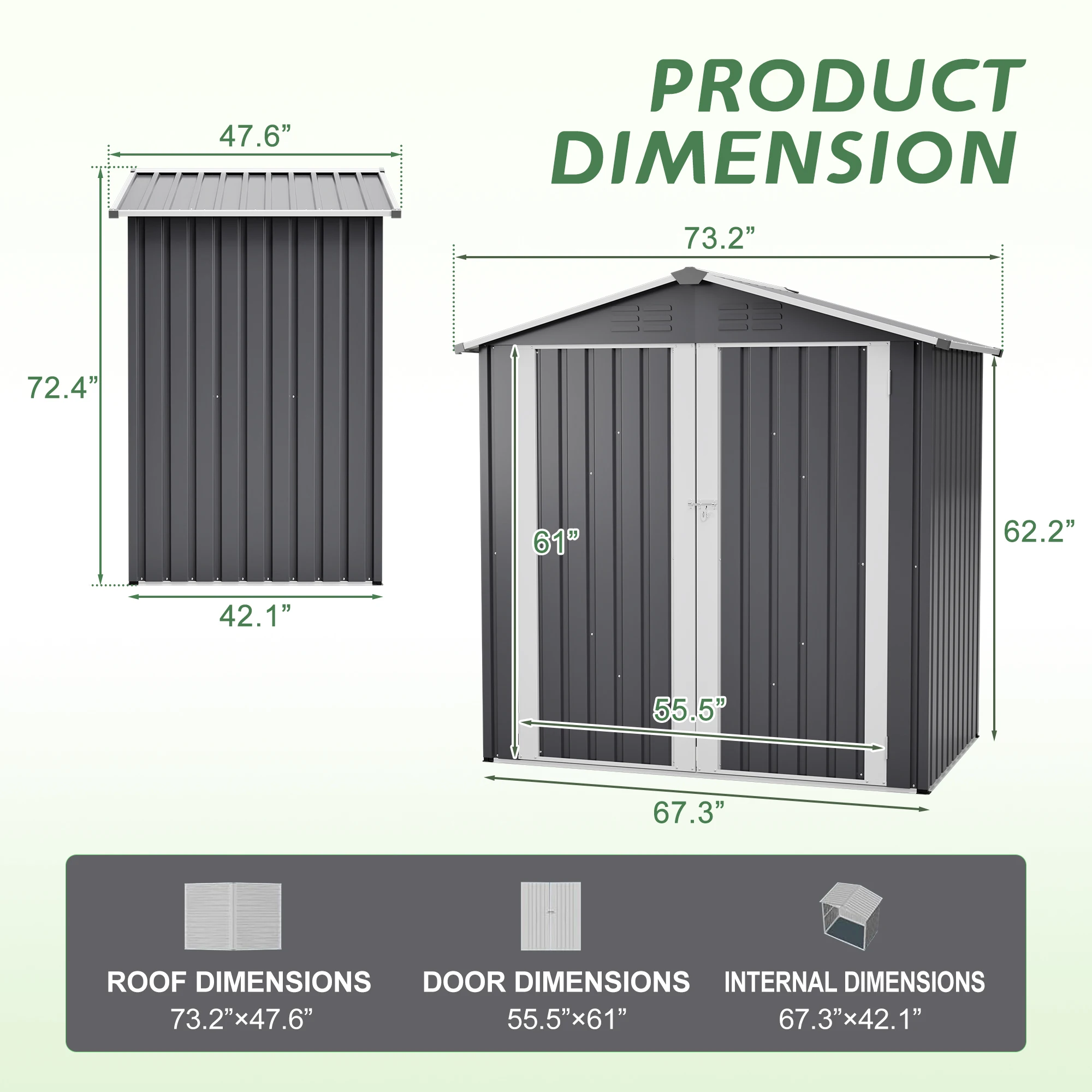6x4 FT Metal Storage Shed Gable Roof Outdoor Tool Shed Waterproof Snowproof UV Resistant Double Door Lockable Air Vents Raised Floor Base Backyard Garden Patio