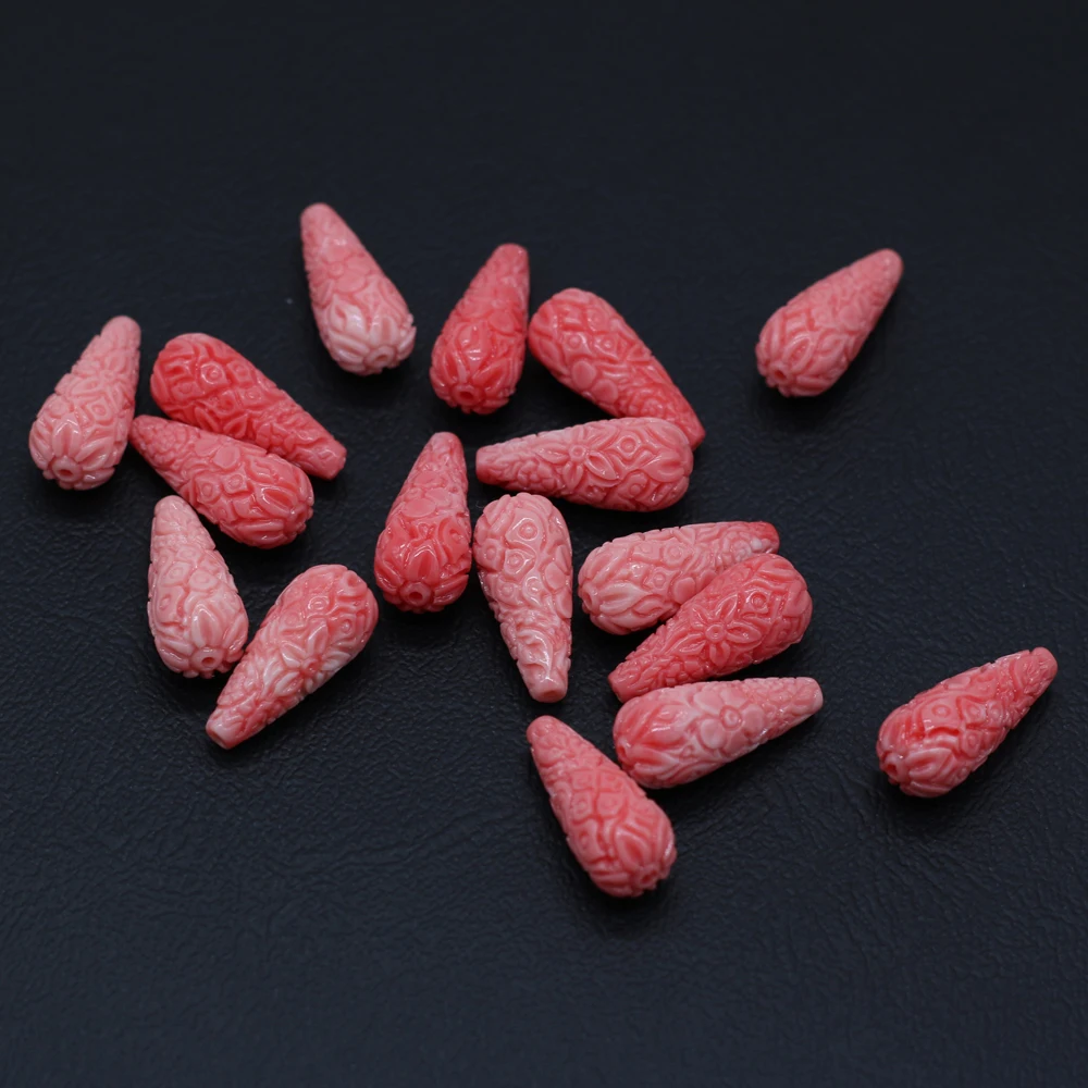 10 قطعة لكمة المرجان الخرز قطرة الماء شكل التوليف المرجان فاصل فضفاض مطرز لصنع المجوهرات ذاتية الصنع قلادة سوار 10x20mm