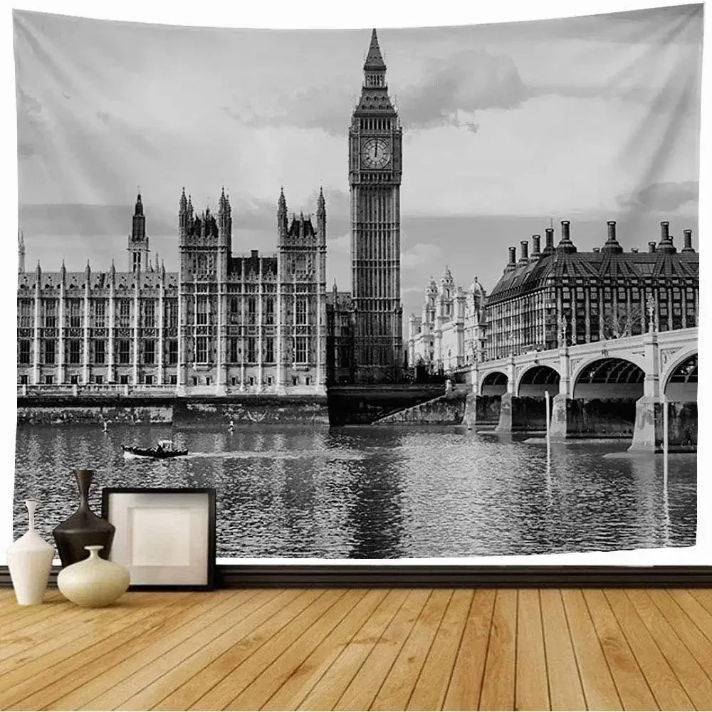 Big Ben Tower and Westminster Bridge Tapestry London Famous Landmark Tapestry Wall Hanging for Bedroom Living Room Dorm Decor