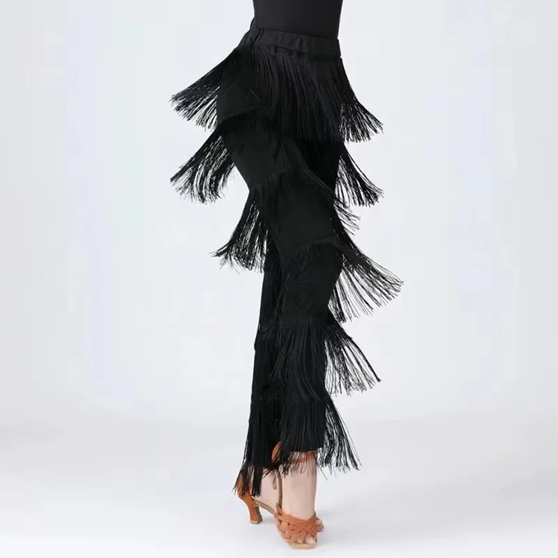 Adult Women Latin Dance Dress Fringed Trousers Ladies Modern Ballroom Dancing Long Pants Dancewear Performance Costumes faldas