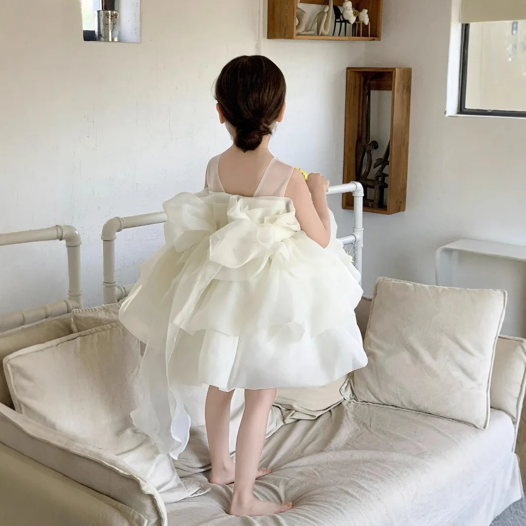 2025 Summer New Korean Children Clothing Girls Dress Princess Fluffy Princess Dress Mesh Trailing Dress