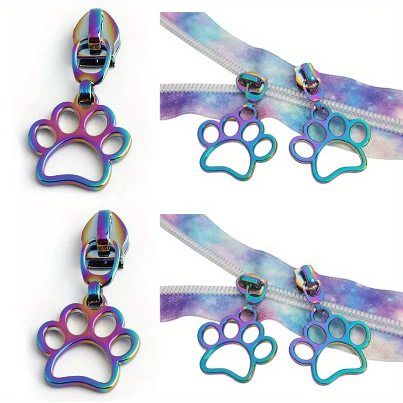 5pcs pet handbag paw print pattern clothing zipper puller rainbow color 5# nylon decorative pull tab crossbody bag belt slider