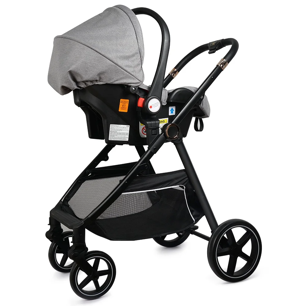 Coches Carreolas Para Bebes Assento de Carro e Carrinho Base, Infantil Baby Pram, Uma Mão Dobre, 3 em 1