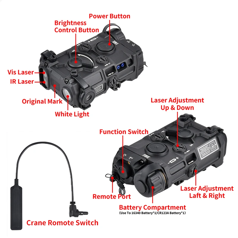 WADSN تكتيك مصباح يدوي نقطة حمراء تهدف أحمر أخضر أزرق نايلون OGL مؤشر مسدس هواء عسكري Ar 15 ملحقات البندقية 20 مللي متر دليل السكك الحديدية