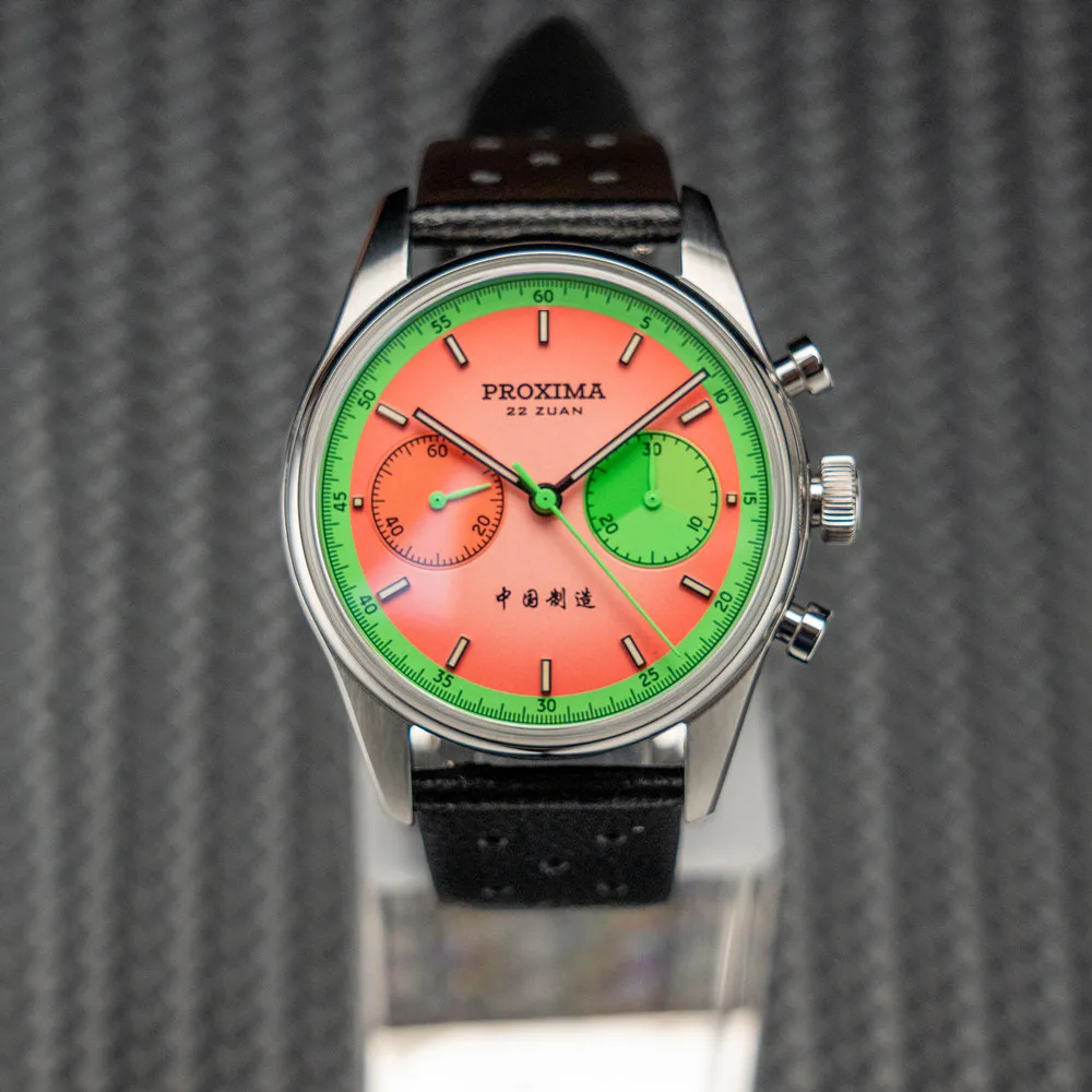 Proxima-Men\'s impermeável cronógrafo relógios de pulso mecânicos, melancia Dial, cúpula Sapphire, novo relógio, Modificar ST1902, PX1717