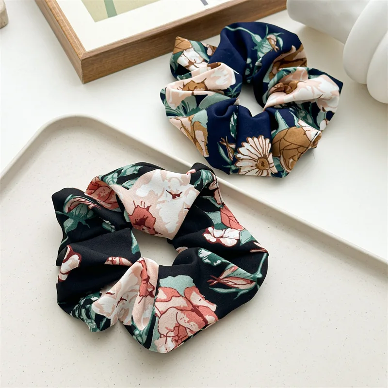 Korea oversized Print Scrunchies For Women big Flower Hair Bands Girl Elastic Hair Tie Large Pink Hairband crunchy for hair Rope