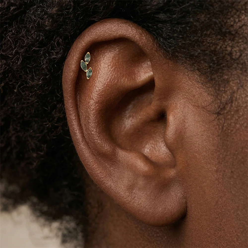 CANNER 1 Stück Sommer Natürlicher Wassergras-Achat Pferdeauge 925 Sterling Silber Flachkopf Piercing Ohrstecker für Damen INS Ohrring – Detail 26