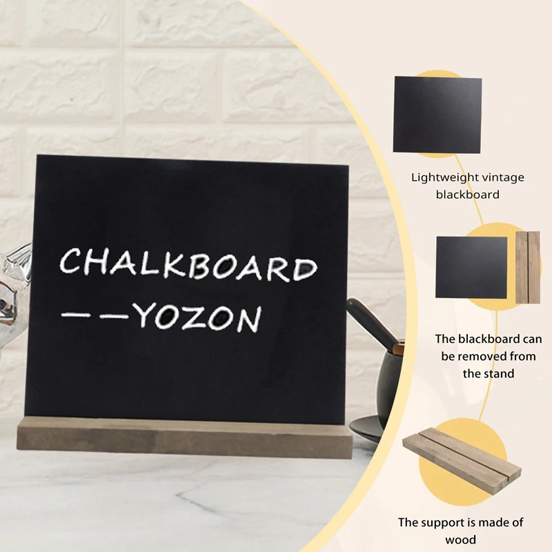 A48R-6 Pack Rustic Chalk Board Sign With Wood Stand For Wedding Decorations Signs Labels 6X5 Inch Blackboard