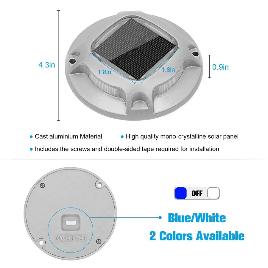 Luces marinas de muelle solar, paquete de 12, 2 colores en 1, luces de cubierta de marcador de entrada impermeables con energía solar LED IP68 para exteriores para advertencia