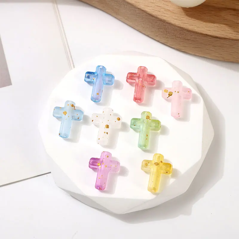 80pcs Transparent gradient acrylic cross DIY hand-strung bead hair clip necklace decoration accessories material