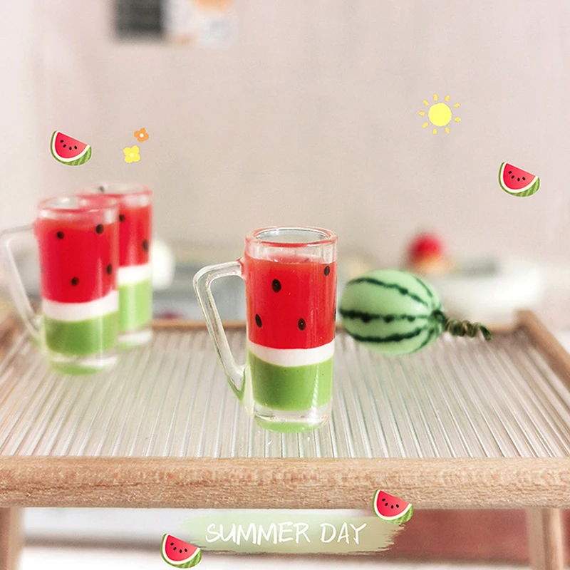 

1/12 Dollhouse Miniature Watermelon Juice Mini Drink Cup Model For Doll House Decoration Accessories Kids Pretend Play Toys