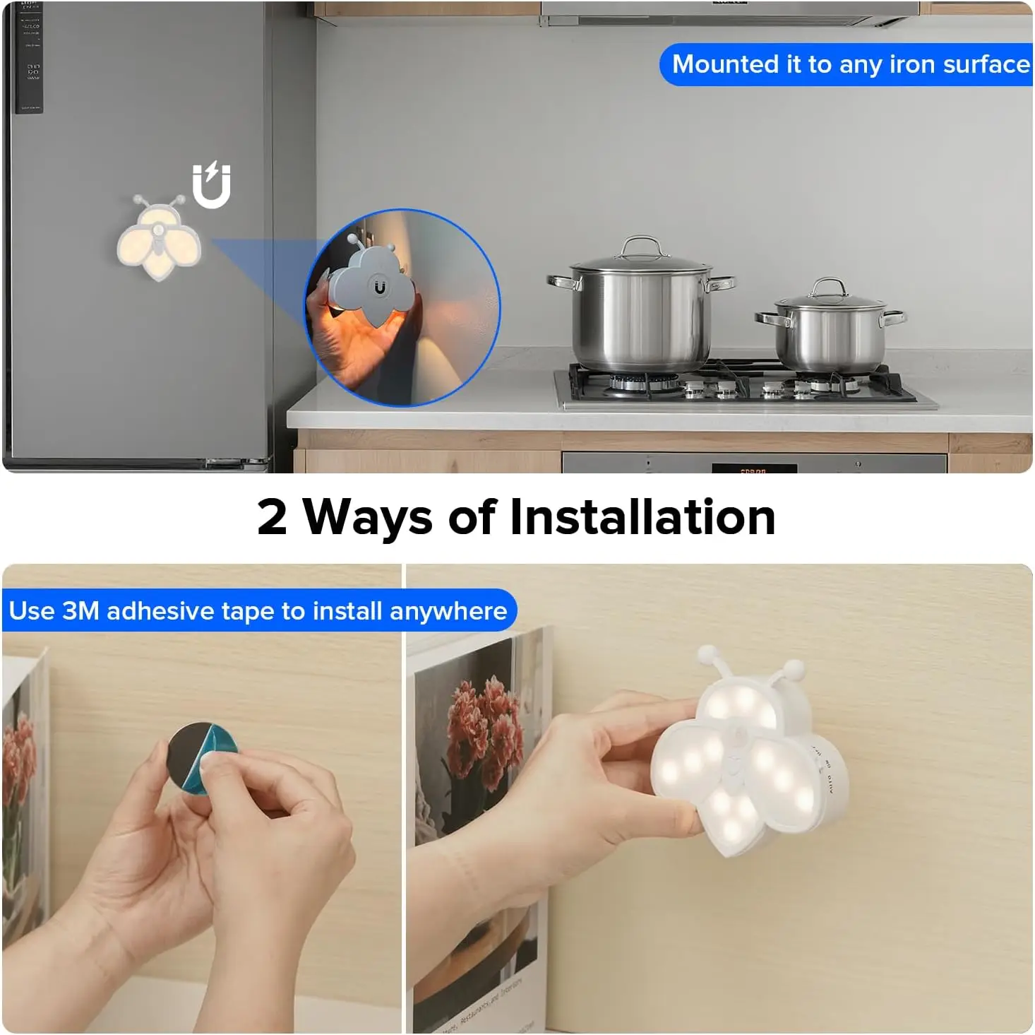 Bee Motion Sensor Night Light WWRGB Color Changing USB-C Rechargeable Wireless Led Wall Lamp Magnetic for Kids Bedroom Hallway