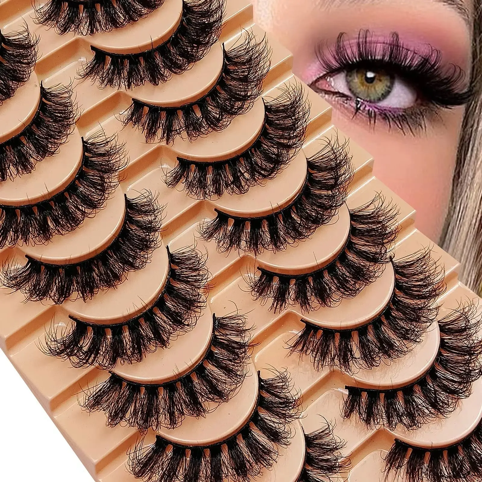 10 Pairs Russian Strip Lashes Dramatic Fluffy Fake Eyelashes Wispy Look Messy False Lashes for an Eye-Opening Beauty Transformat