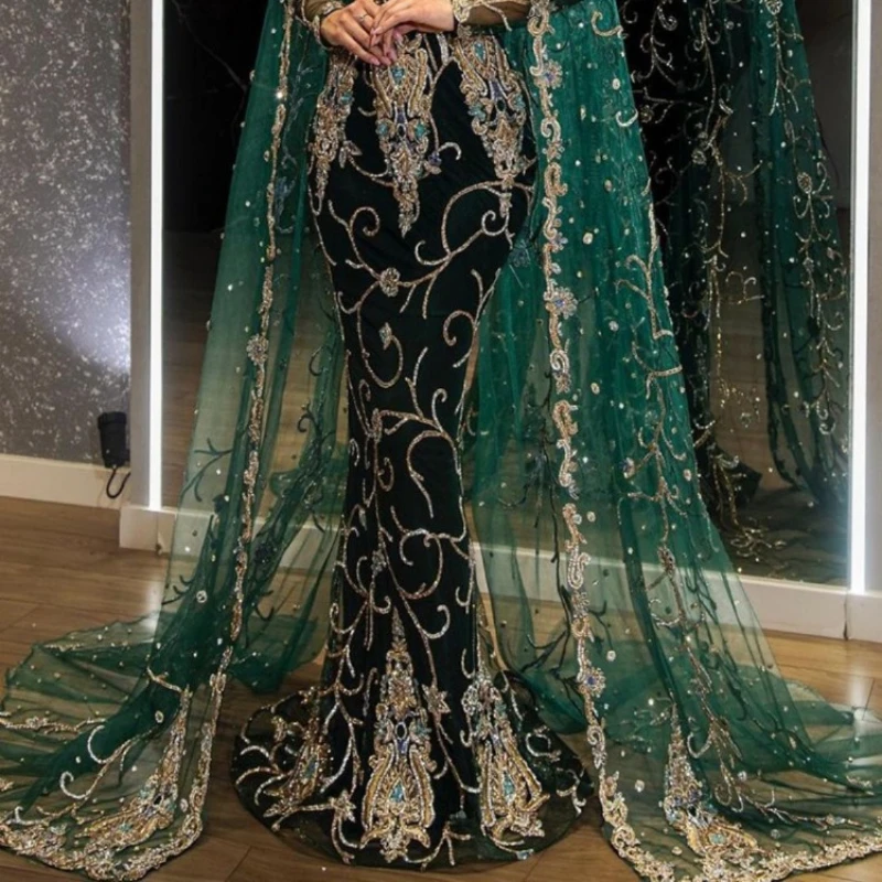 Elegant Women's Jacquard Embroidery Shawl Long Sleeved Maxi Dress Sexy Perspective Slim Prom Evening Party Maxi Dresses Ladies