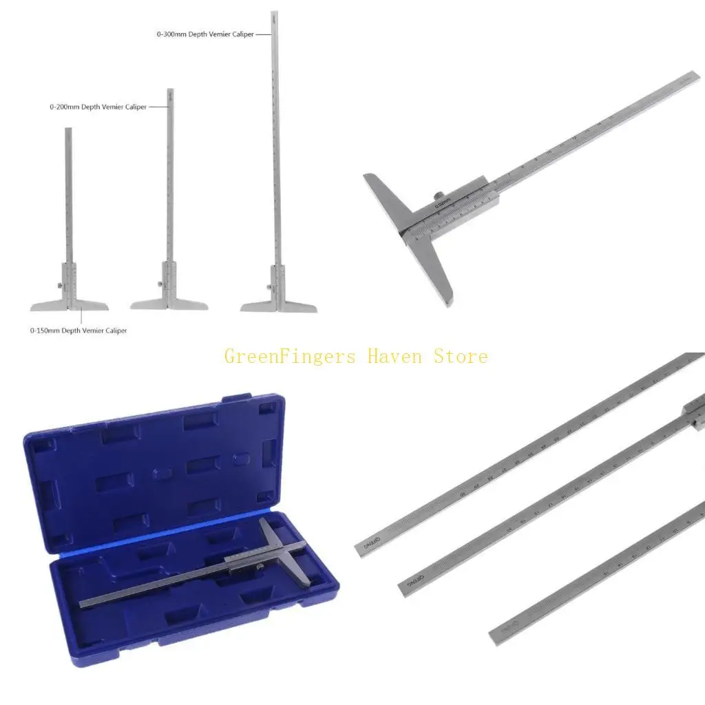High Precision Stainless Steel Depth Gauge 0-300mm Deep Vernier Caliper 0.02mm Resolution Depth Gauge Measuring Tool