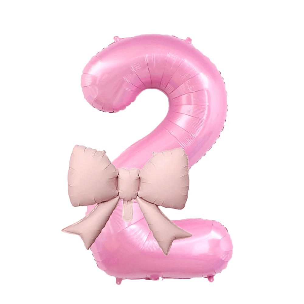2 Stück 40 Zoll rosa Schleife Zahlen Folienballons Hochzeit Geburtstag Party Dekoration Jahrestag Dekor Foto Requisiten Partyzubehör