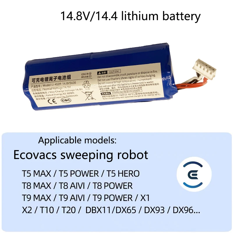 S10-Li-144 battery for ECOVACS T5Max,Deebot T9,X1,DX93，Ozmo T8+,T10,AIVI Yeedi 2 Hybrid,DBX11-11 vacuum cleaners.950,920,DX9G