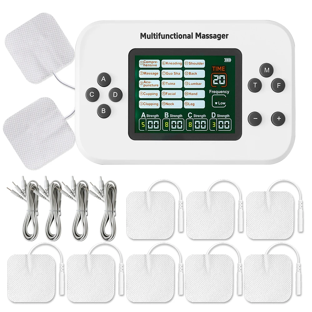 Wiederaufladbarer 4-in-1-elektrischer Muskelstimulator Niederfrequenz-EMS TENS Pulse Elektrostimulator Physiotherapie Russisches Wellengerät