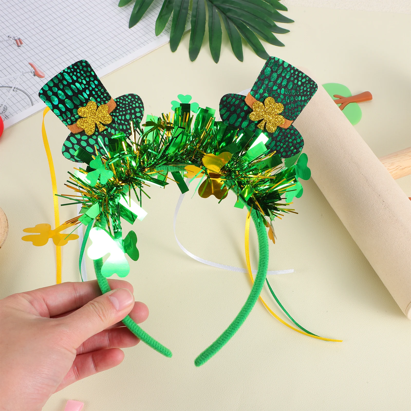 

St Patricks Day Hat Irish Party Favors Headbands for Women Holiday Hair Accessories Green Theme Top Hat Elastic Hoop Sequin