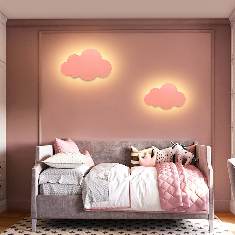 Lámpara de pared moderna en forma de nube, luces LED blancas y rosas para decoración de sala de estar, dormitorio de niña y niño, WJ10