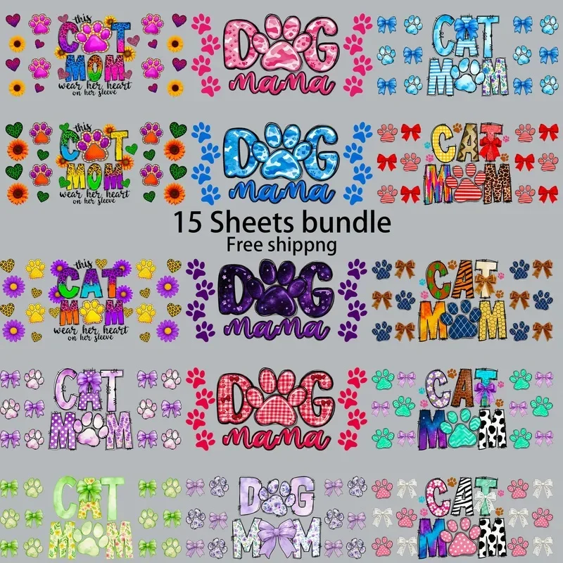 15pcs Freeship Cute Animals Theme 16oz UV DTF Sticker DIY Decals 3D transfers printing uvdtf tumbler stickers uv dtf cup wrap