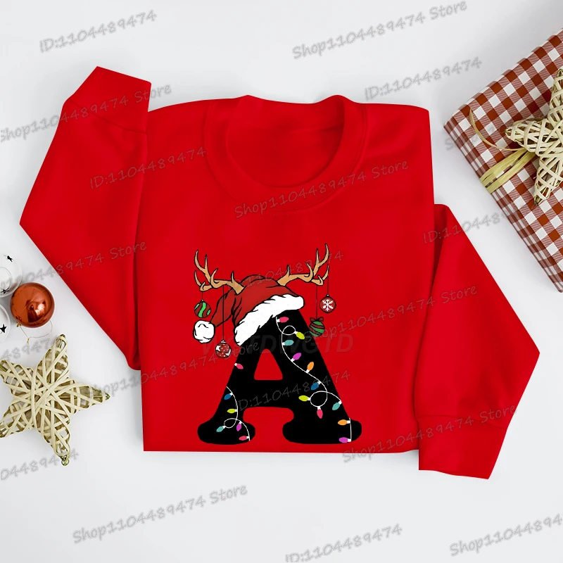 2025 Women Christmas Letters Sweatshirts Fashion Alphabet Xmas Gifts Y2K Sudaderas Long Sleeve Female Merry Christmas Pullover