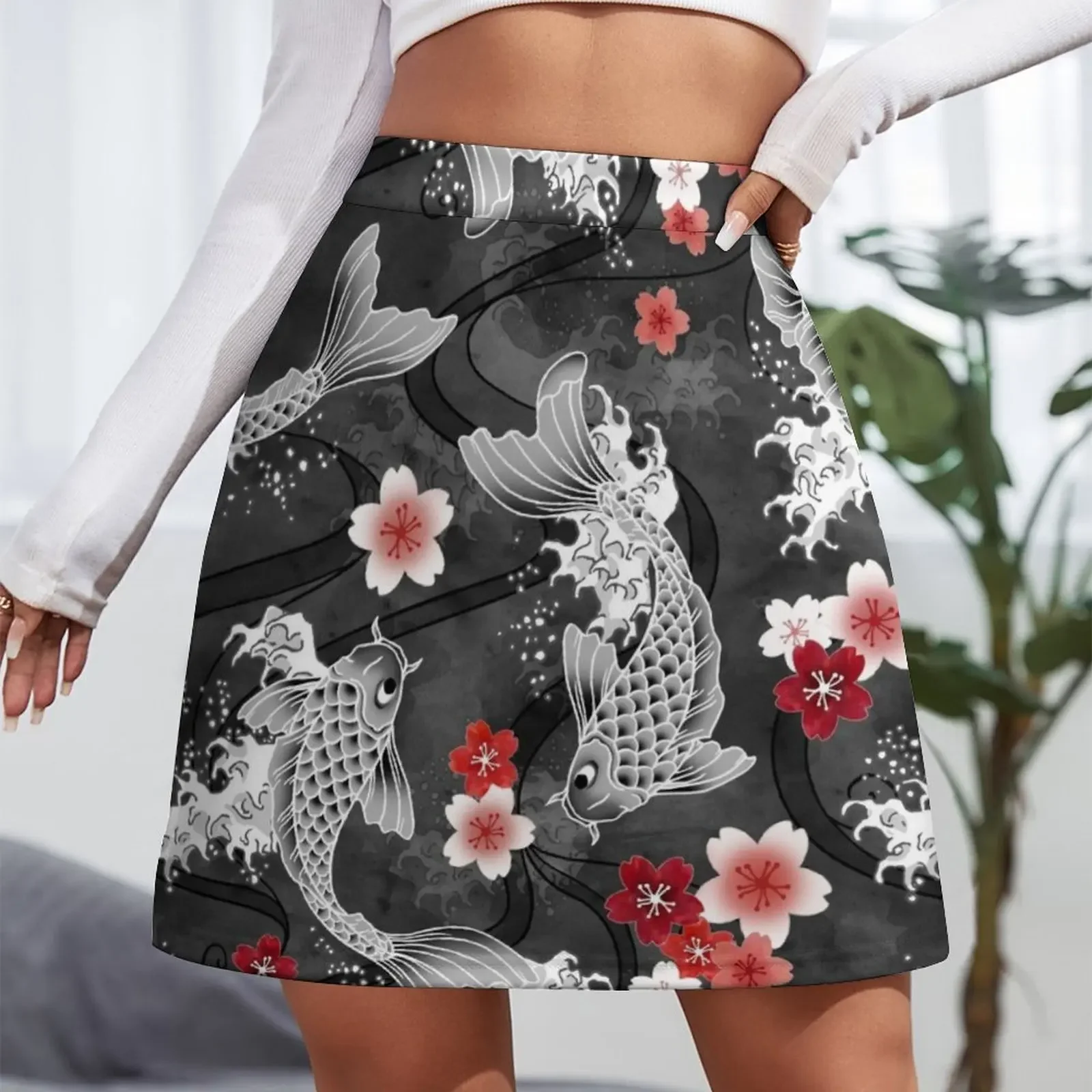 Koi sakura blossom in black Mini Skirt women's stylish skirts 90s vintage clothes korean luxury clothing