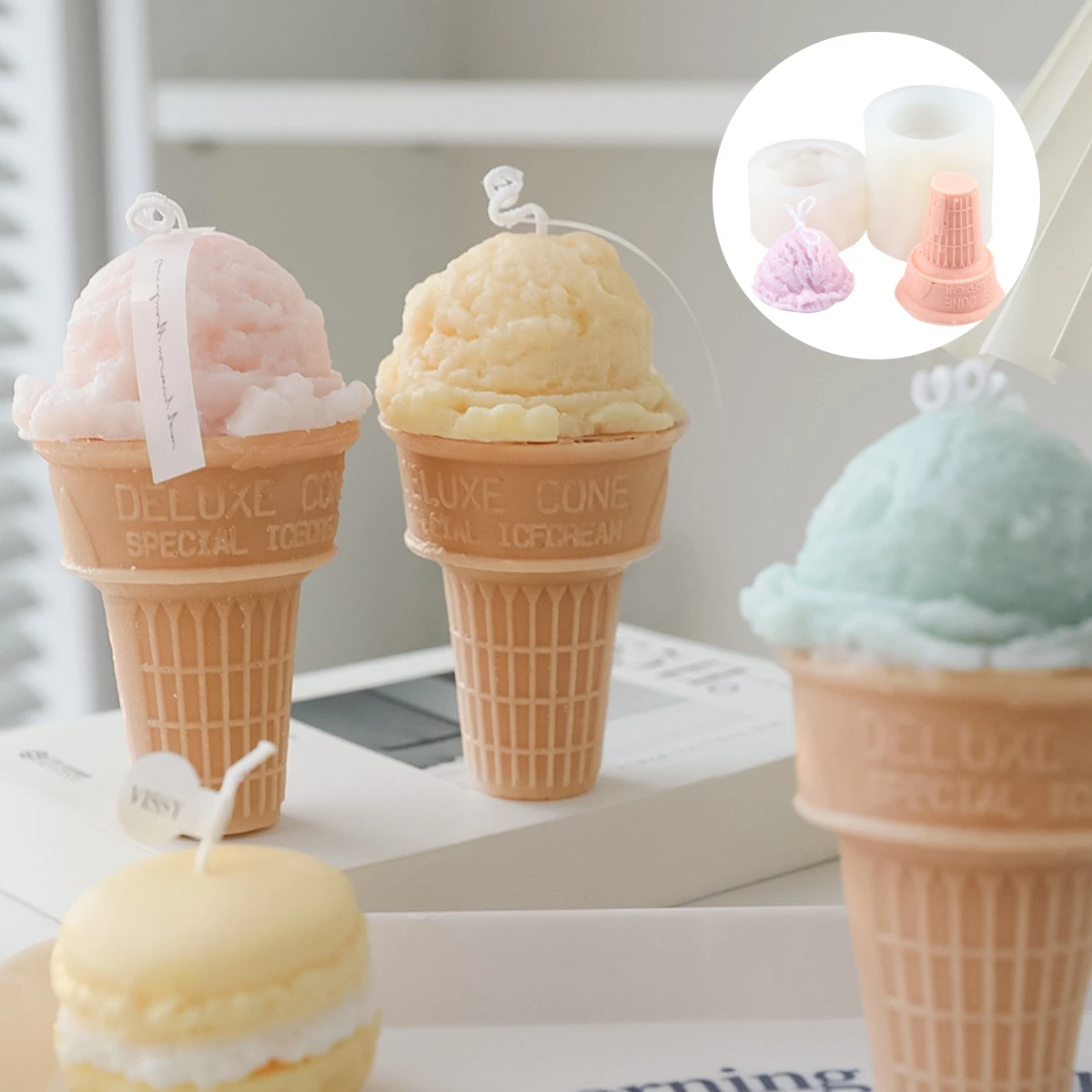Ice Cream Candle Silicone Mold DIY Ice Cream Cone Aromatherapy Plaster Soap Diffused Stone Handmade Candle Mold Cake Decor Tools