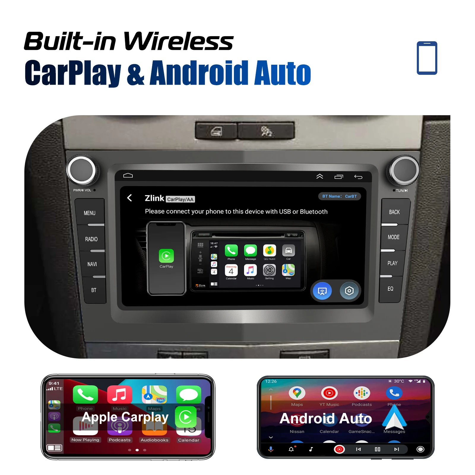 ESSGOO Android 13 Car Stereo Radio For Vauxhall Astra H Corsa C D Vectra Meriva CarPlay Android Auto GPS NAV RDS WiFi BT Grey