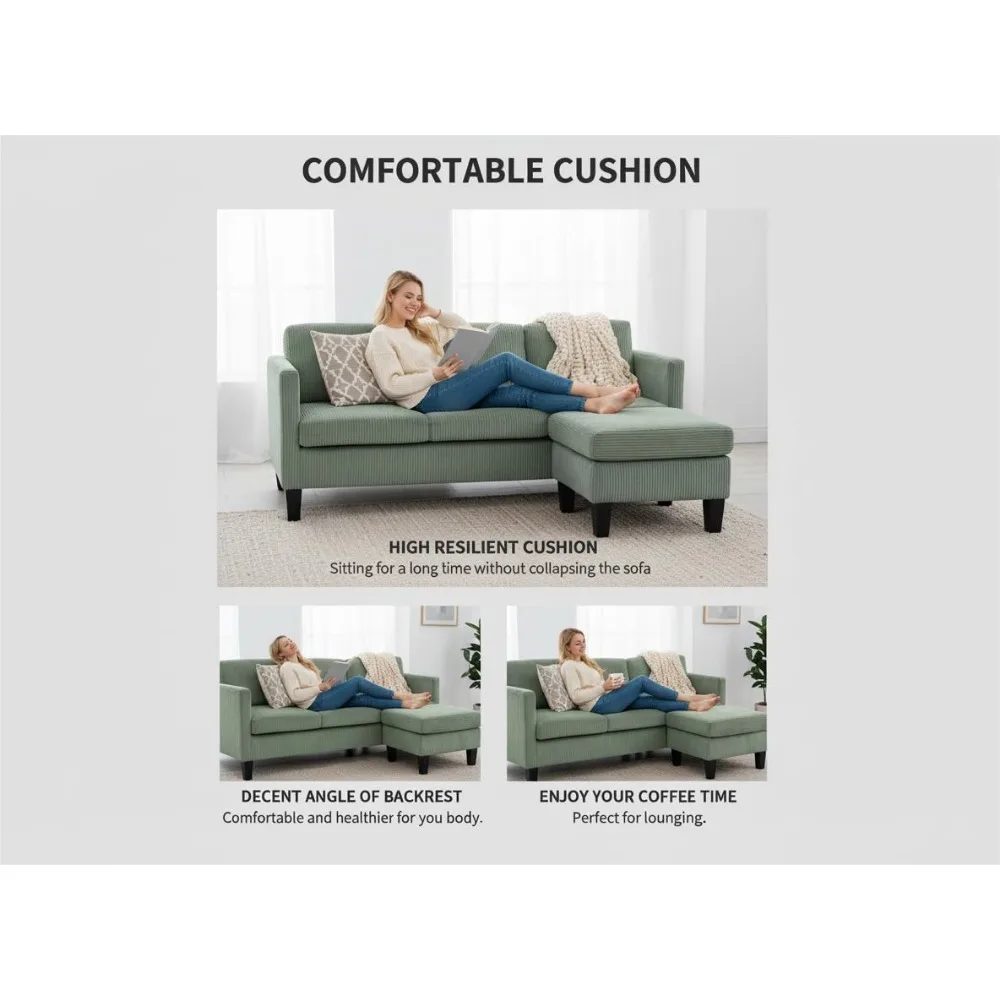 أريكة مقطعية قابلة للتحويل على شكل حرف L بثلاثة مقاعد مع مسند تخزين، قماش مخملي، أريكة صغيرة متعددة الوظائف لغرفة المعيشة #5