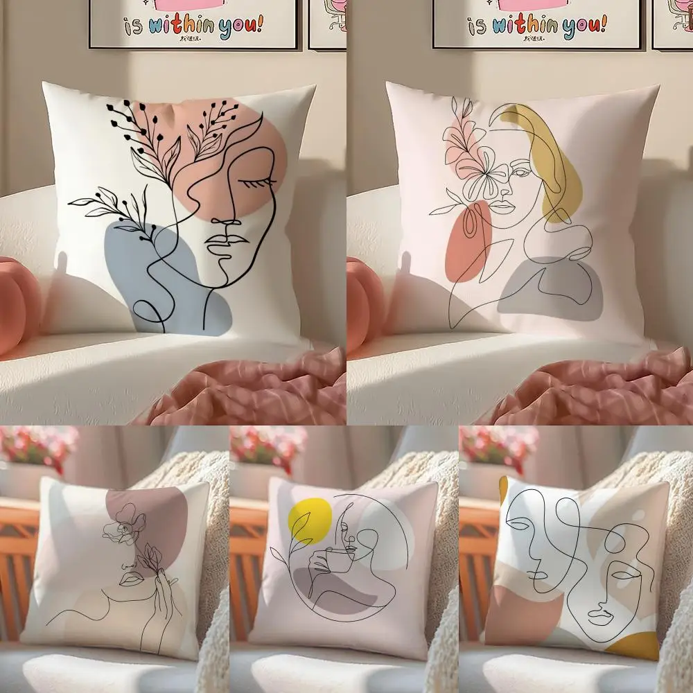 Abstract Face Collection Print Cushion Cover Linen Pillowcase Cover Soft Decor for Sofa Home Room
