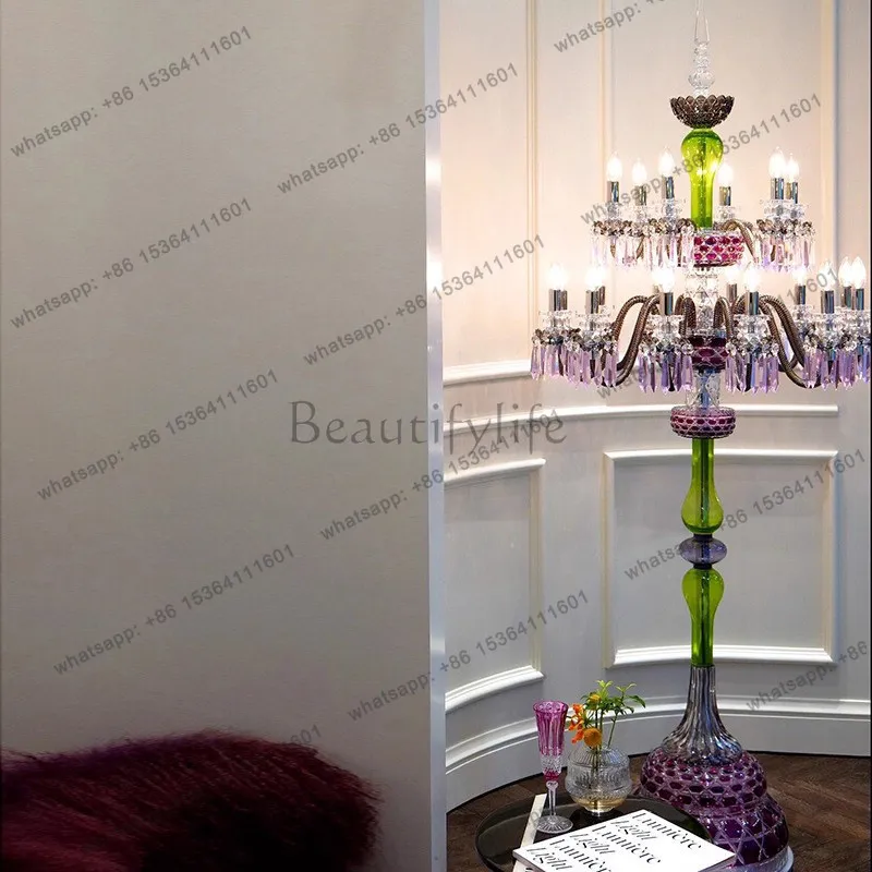 YJ French retro crystal floor ornament can illuminate high-end light luxury living room decoration