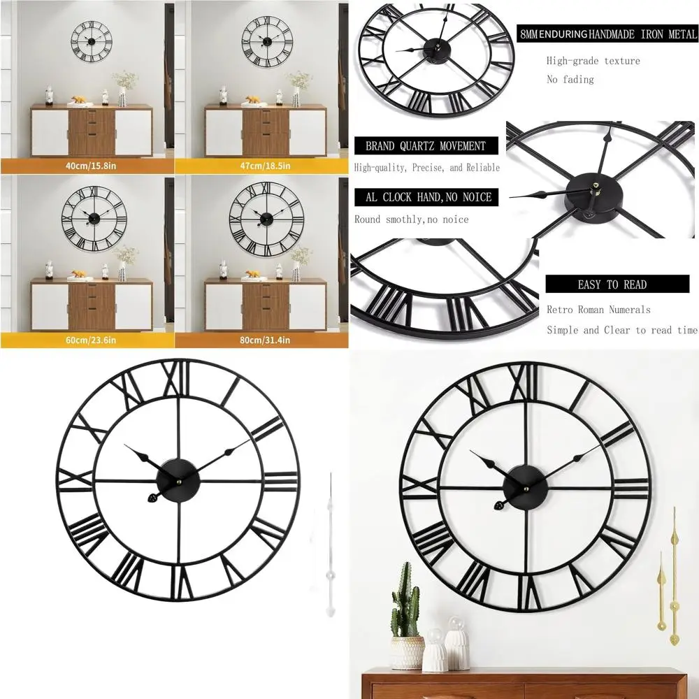 

Vintage-Style 24 Metal Roman Numeral Wall Clock, Silent & Battery-Powered for Home & Office Decor