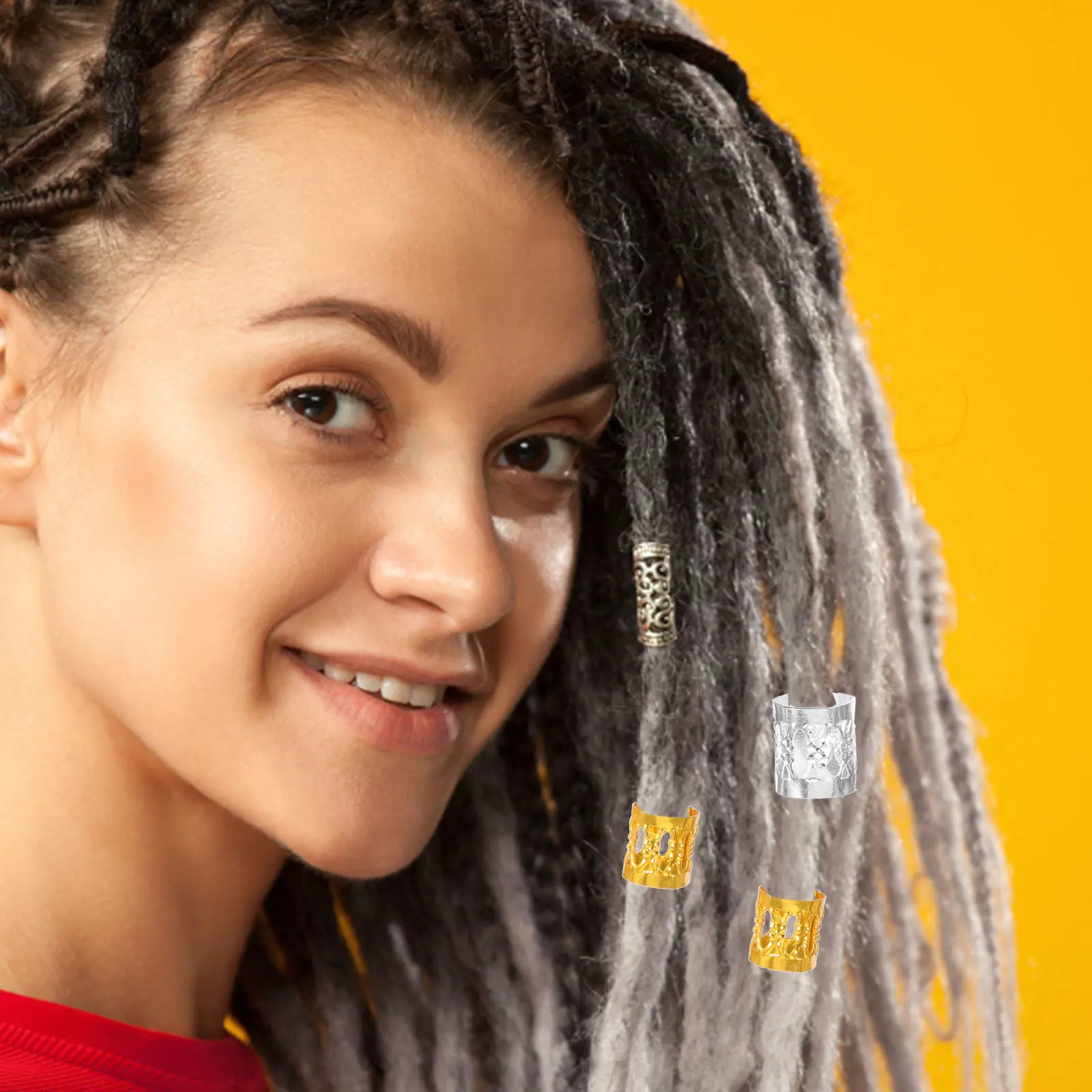 

100Pcs Alloy Leaf Hair Cuffs Metal Dreadlock Rings Lightweight Decorative Hair Tubes for Braiding Chunking Styling Fashion