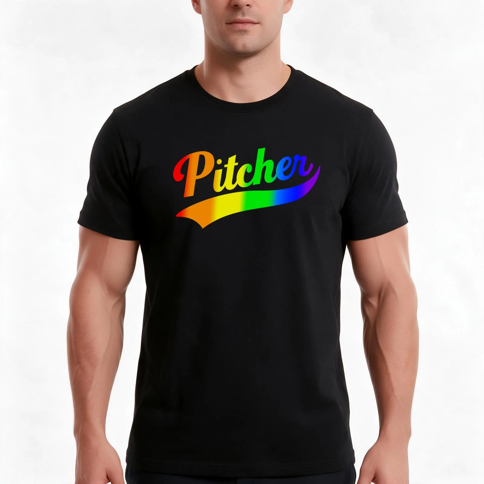 Gay Pride, Pitcher T-Shirt, Summer Casual Cotton Tee, Oversized Streetwear Tops, Vintage Graphic Print, Loose Fit Short Sleeve