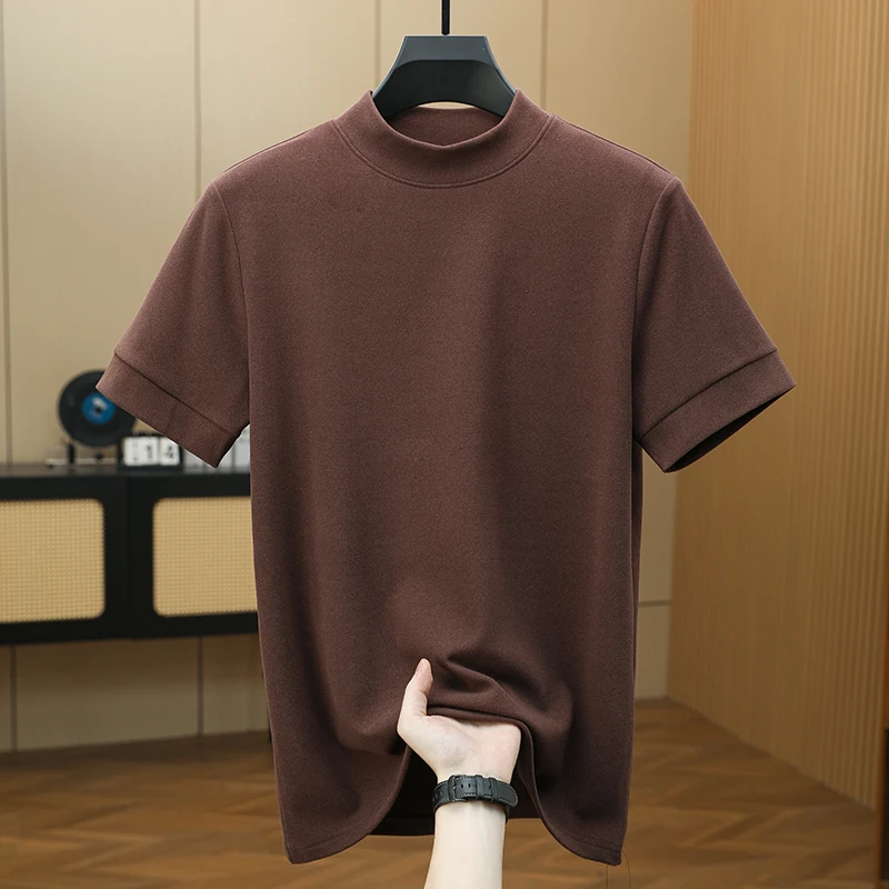 Mens Graphene Heat Basic Clothes Fashionable Mock Neck Underwear Short Sleeve Thermal Warm Tops Velvet Shirt