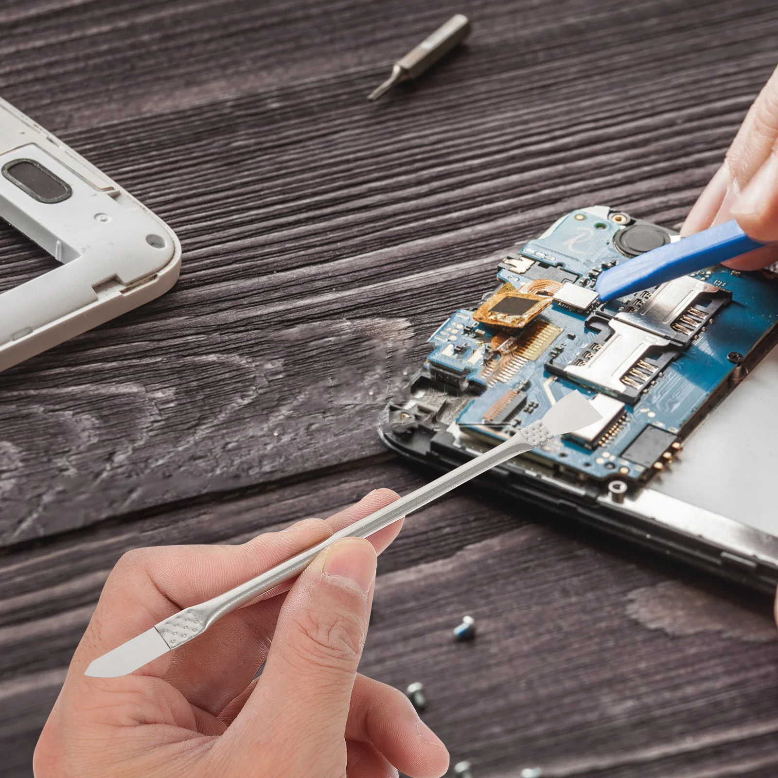 1 مجموعة أدوات إصلاح المحمول عدة الفولاذ المقاوم للصدأ مقبض طويل لتفكيك دائم الهاتف اللوحة الأم رقاقة مكشطة طقم تصليح ل