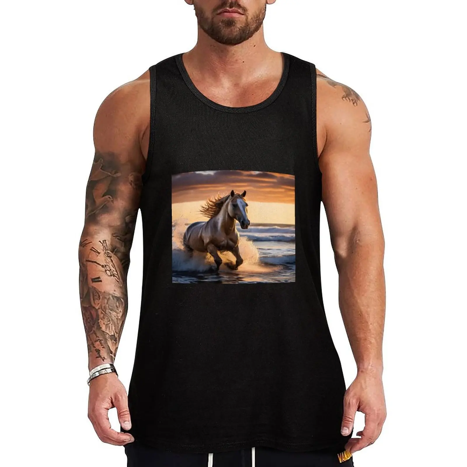 Pferd: Camiseta sin mangas Rhythmus der Wellen, camiseta de entrenamiento, tejido ligero que absorbe la humedad